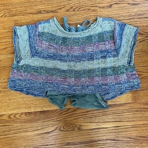 Pilcro Blue and Green Crew Neck Sweater with Textured Stripes